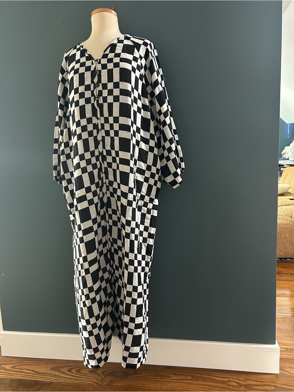 Mara Hoffman organic linen tunic dress Black and White Checkered/geometric